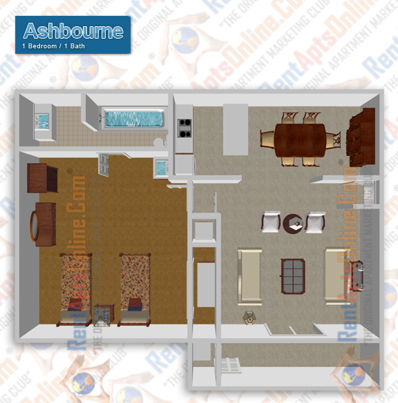 This image is the visual 3D representation of Ashbourne in Sunflorin Village Apartments.