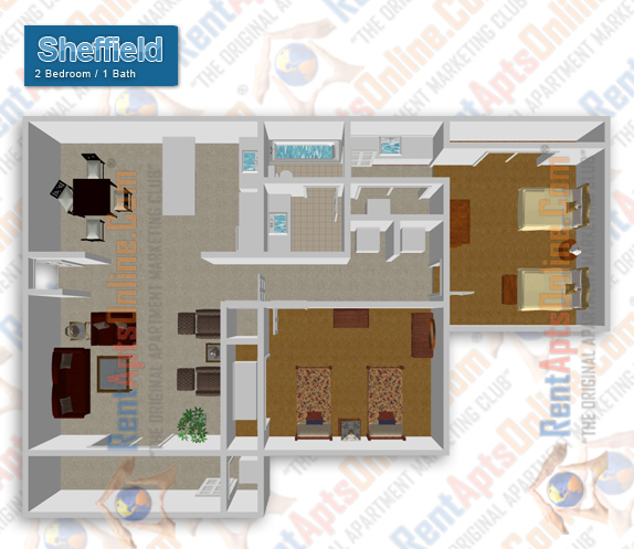 This image is the visual 3D representation of Sheffield in Sunflorin Village Apartments.