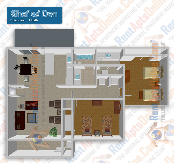 This image is the visual 3D representation of Sheffield with Den in Sunflorin Village Apartments.
