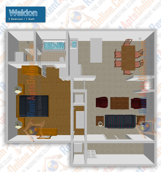 This image is the visual 3D representation of Weldon in Sunflorin Village Apartments.